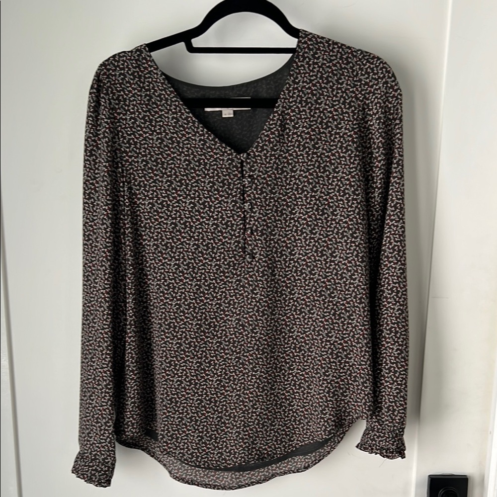 LOFT Brown and White Buttoned Blouse